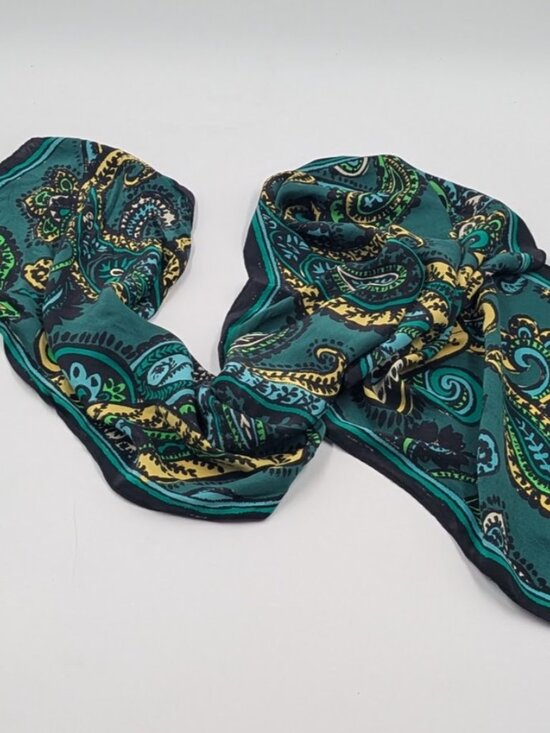 Anne Klein Accessories - Vintage Anne Klein Silk Paisley Scarf | Black, Blue, Teal, Green, Yellow, Gold
